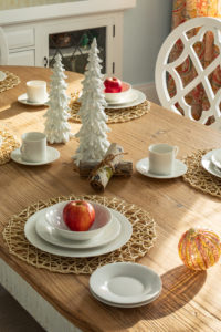 natural holiday decor on kitchen table