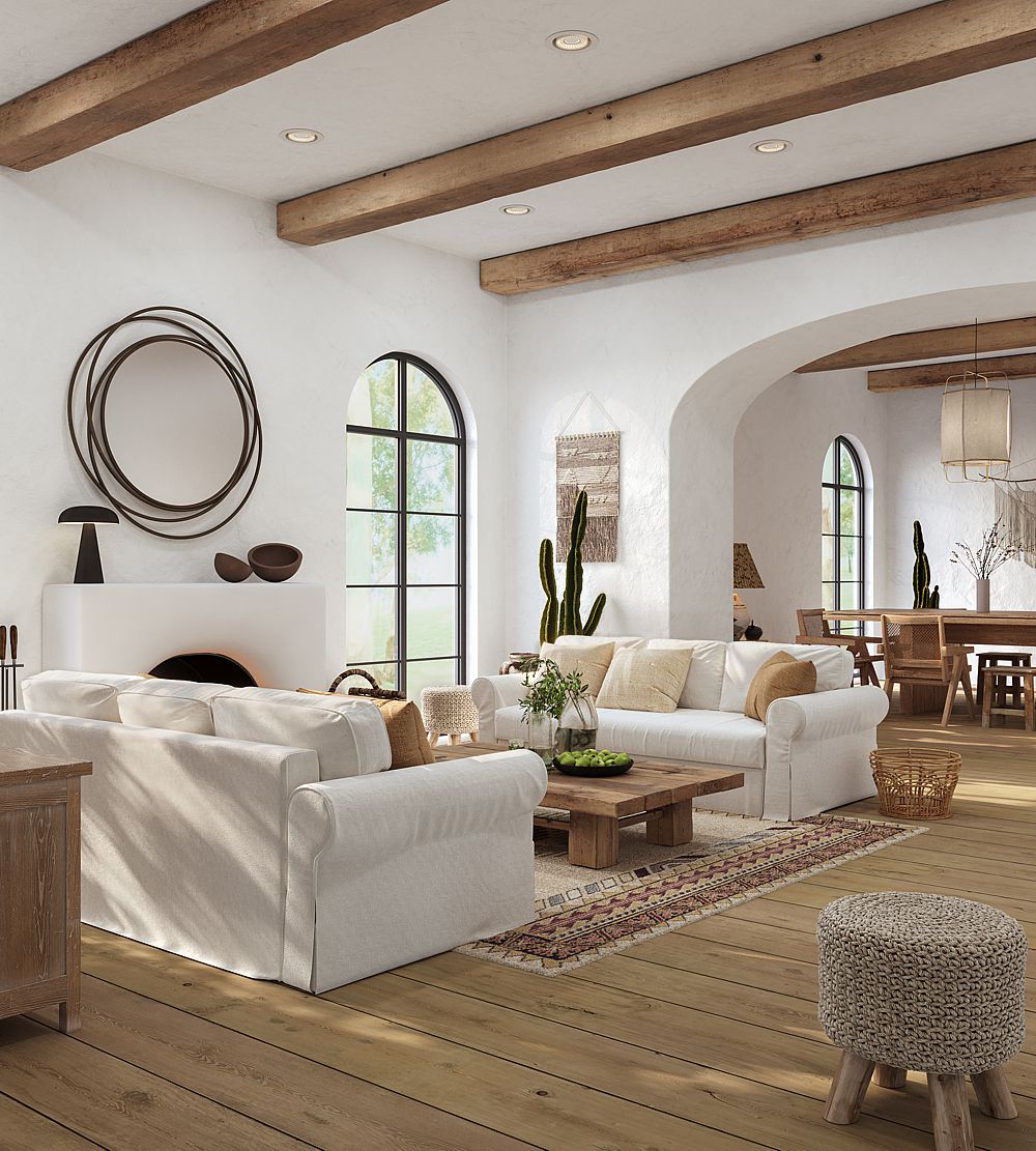 This Texas home epitomizes how to keep cool in the summer heat. White paint, high ceilings, cool colors and greenery brought inside.