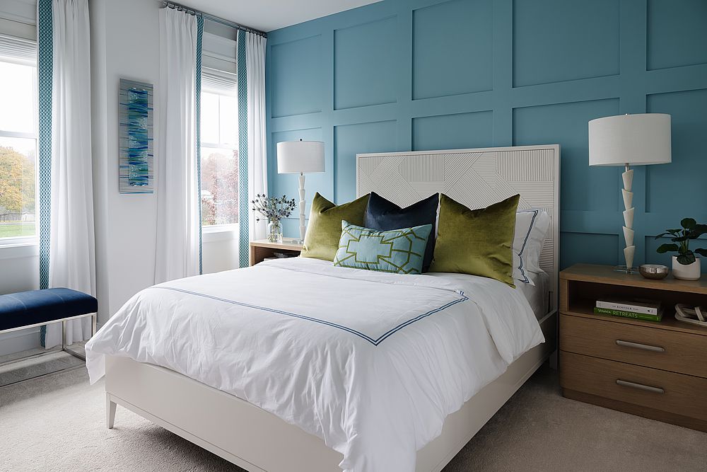 A small master still has space for matching nightstands and a King size bed. 